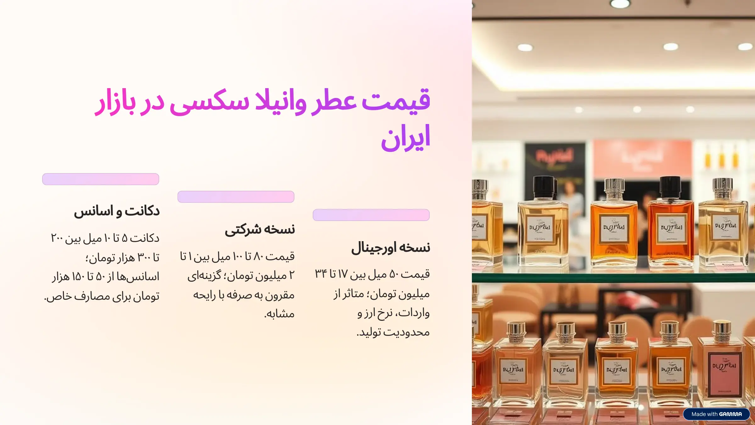 قیمت عطر وانیلا سکس در بازار ایران